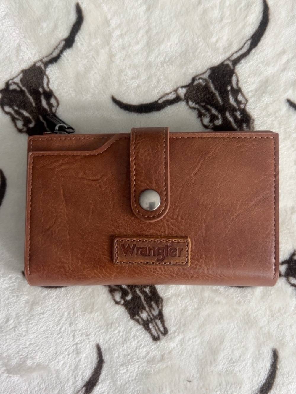 Wrangler Brown Western Snap Wallet Zip Pocket Card Holder